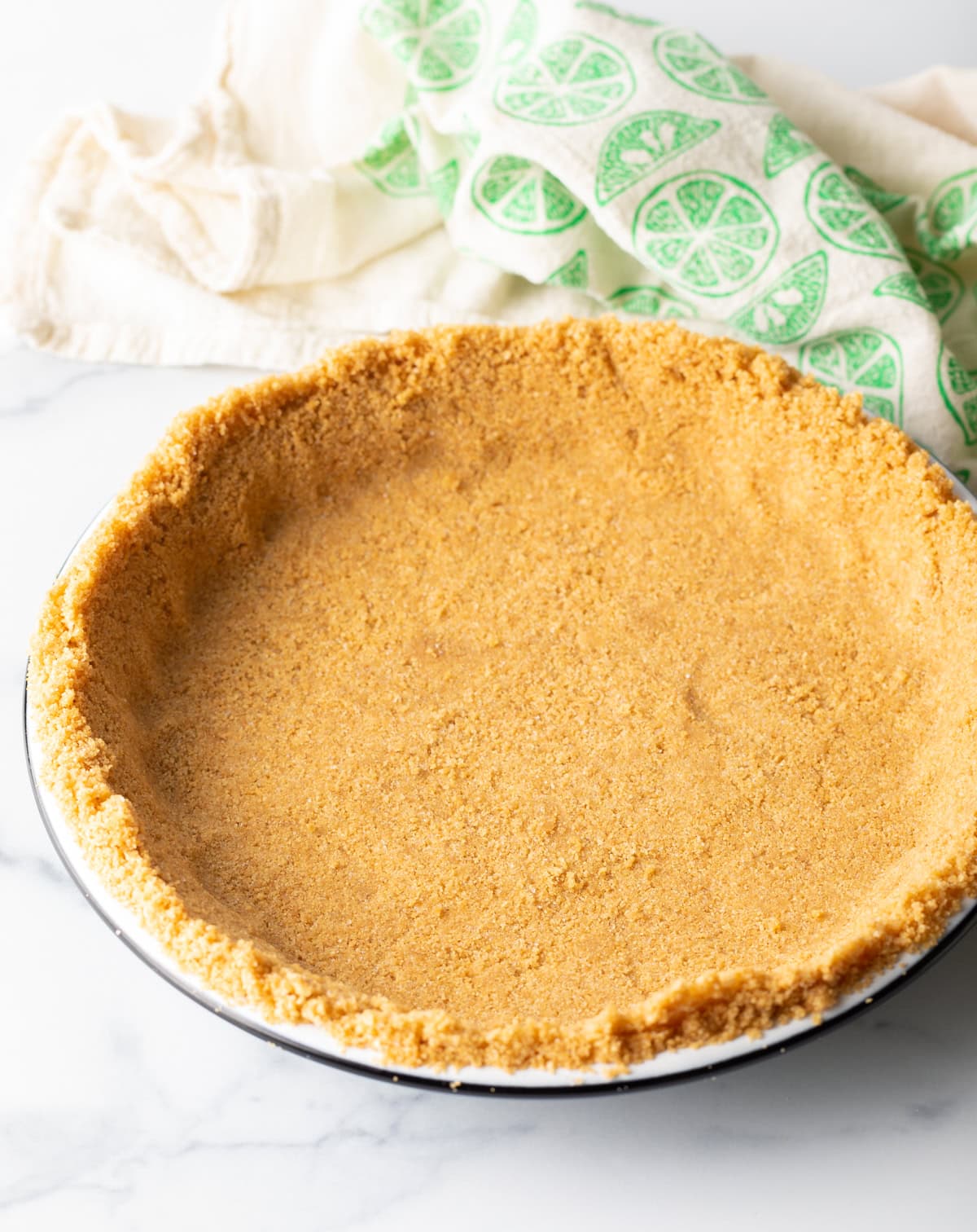 Graham cracker pie crust prepped. 