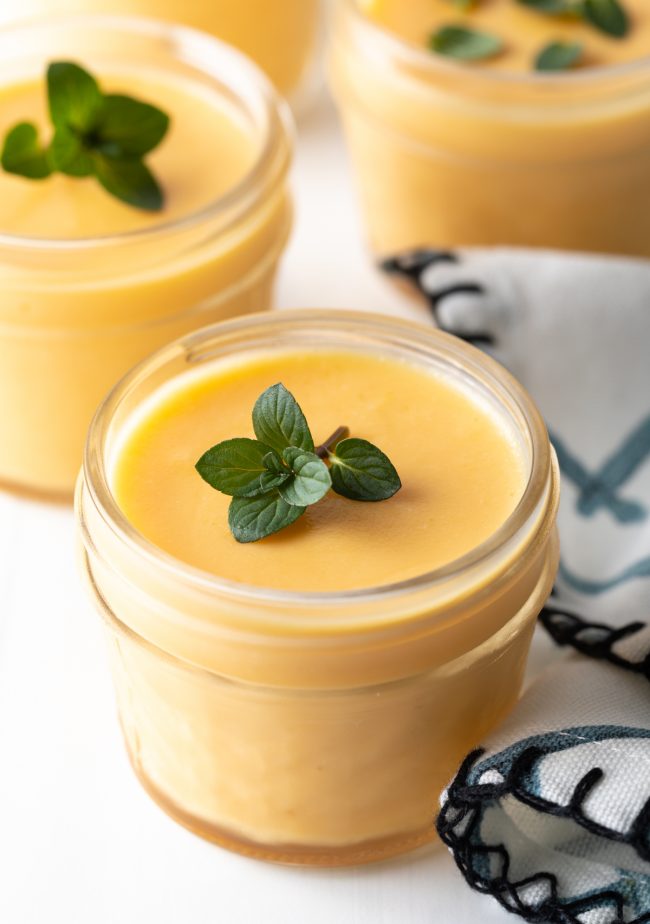 close up view of dairy free mango pudding