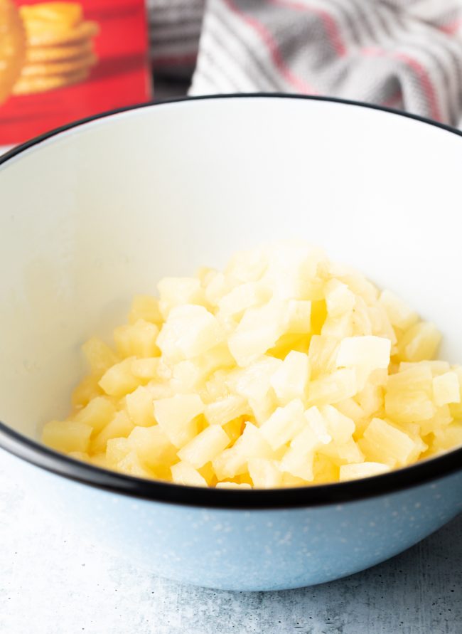 bowl with drained pineapple tidbits