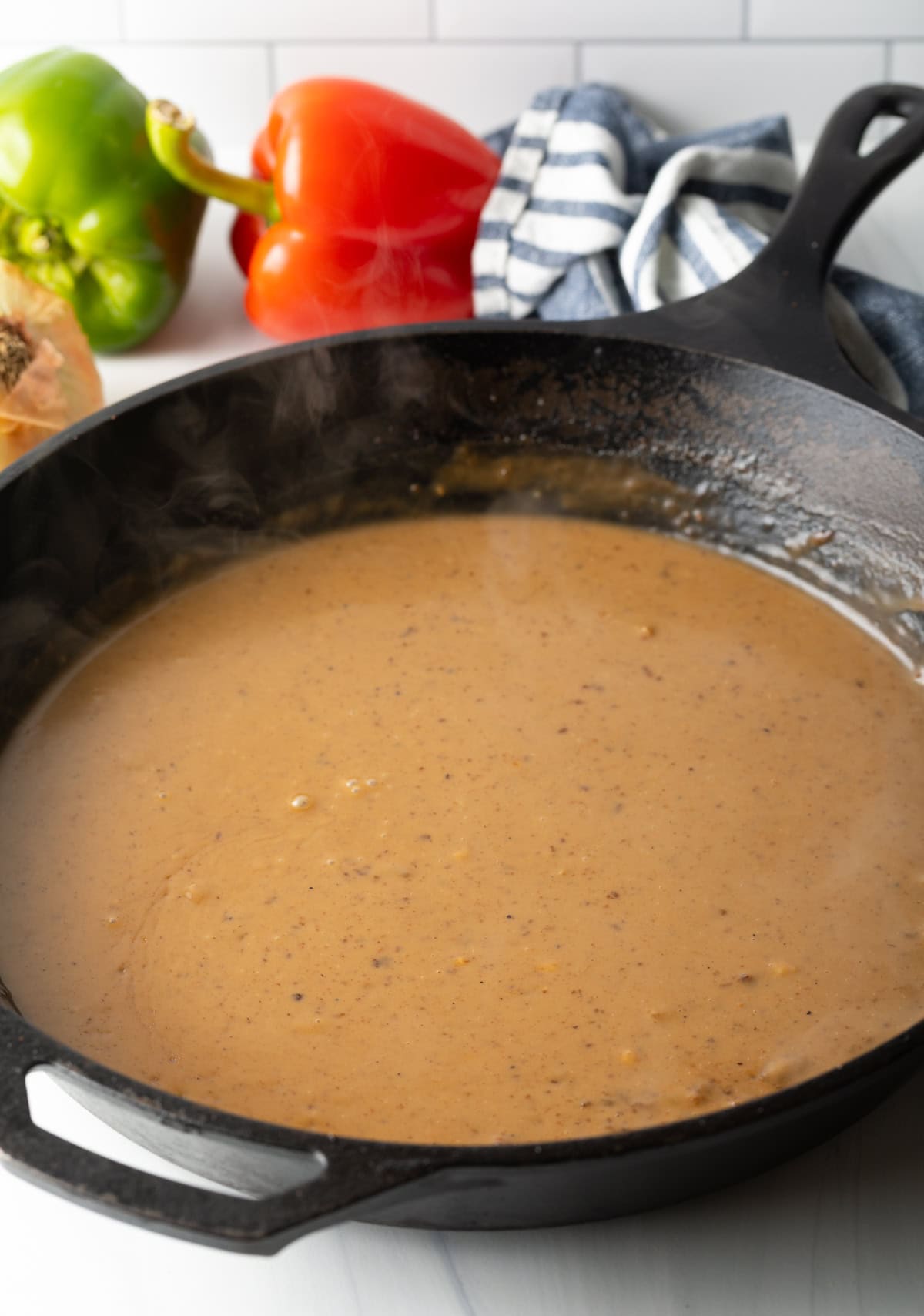 Brown gravy in a cast iron skillet
