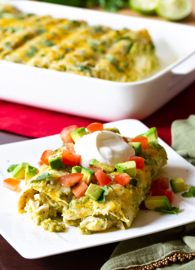 Top this recipe with tomatoes, avocado, and sour cream 

Best Chicken Enchilada Recipe