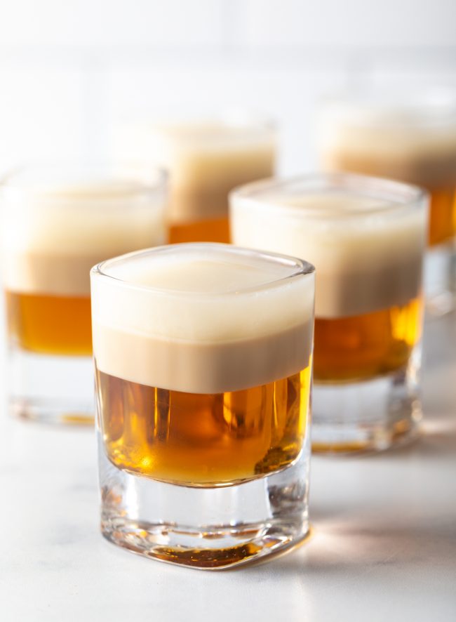 close view buttery nipple shot glass with layers