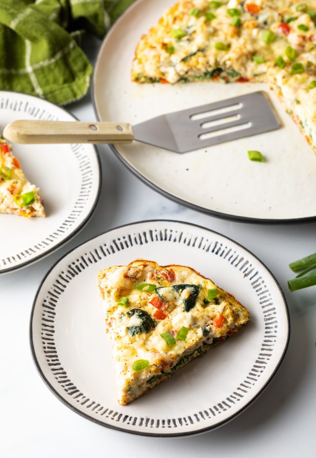 single slice of low carb frittata with egg white and veggies