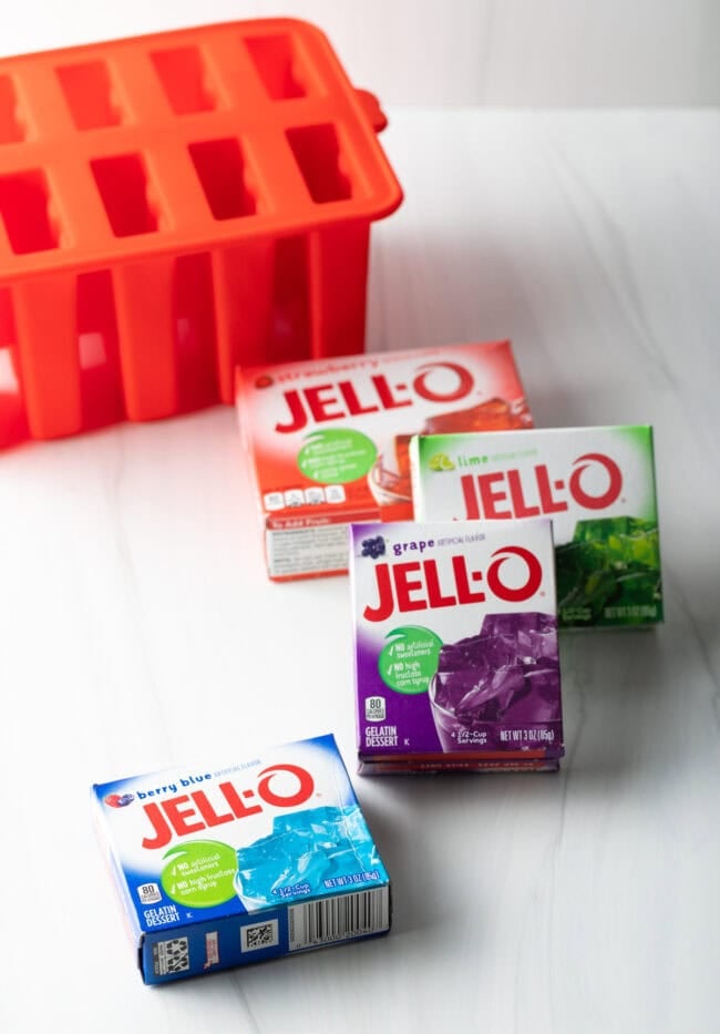 Ingredients for Jell-o popsicles. 