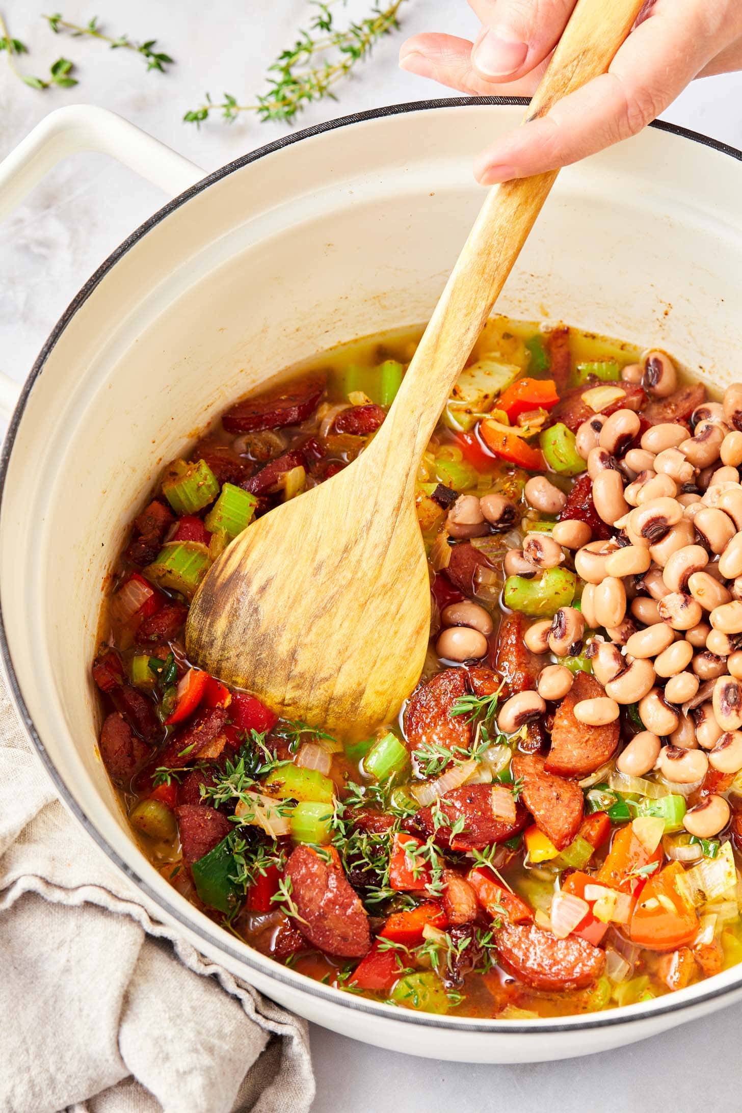 Adding beans to hoppin john recipe