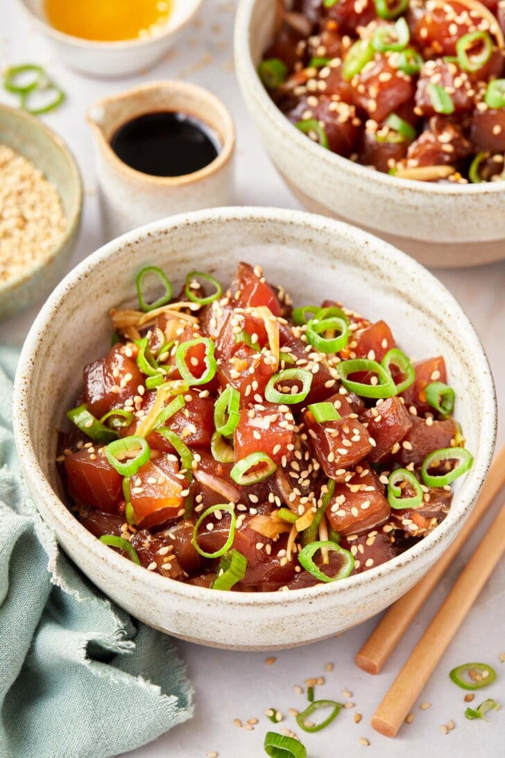 Plated poke in a bowl.