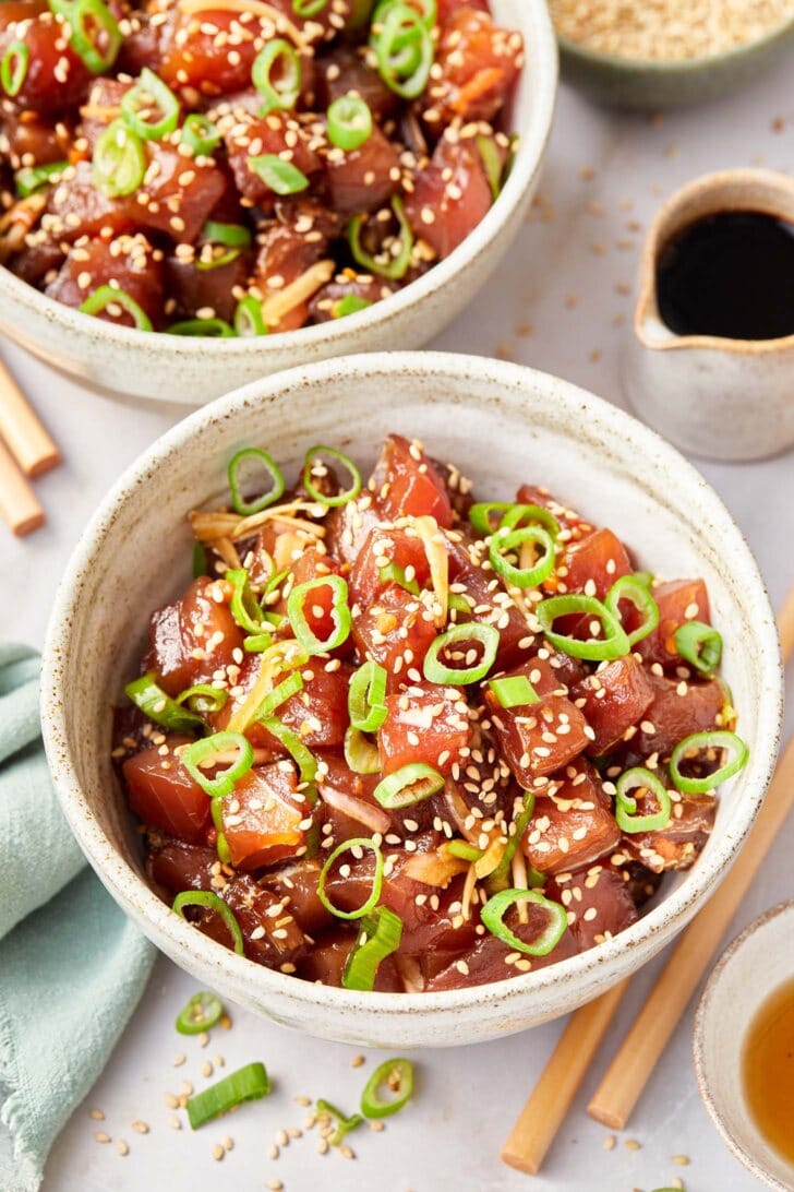 Plated poke in a bowl.