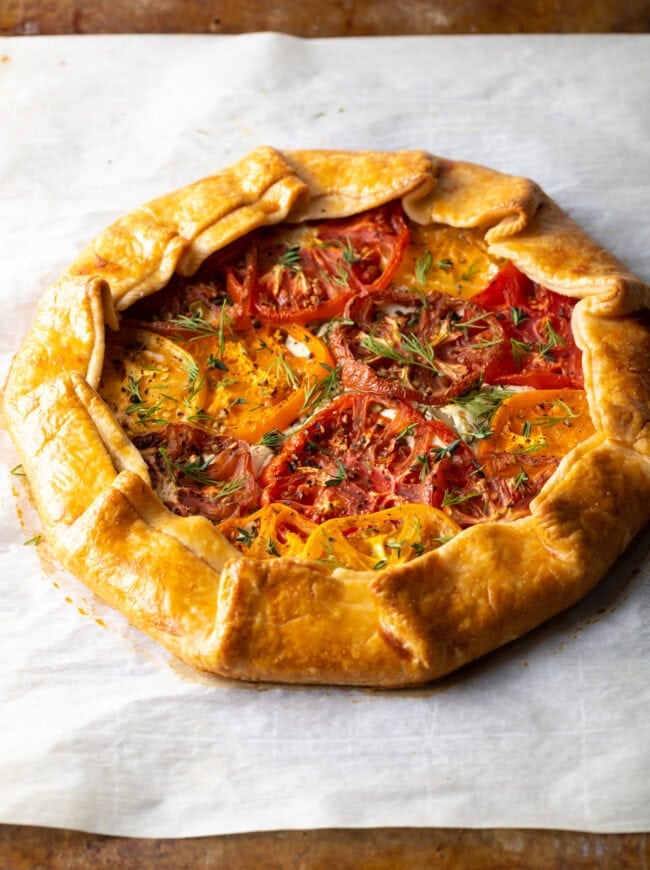 Fresh baked galette tomatoes with cheese.