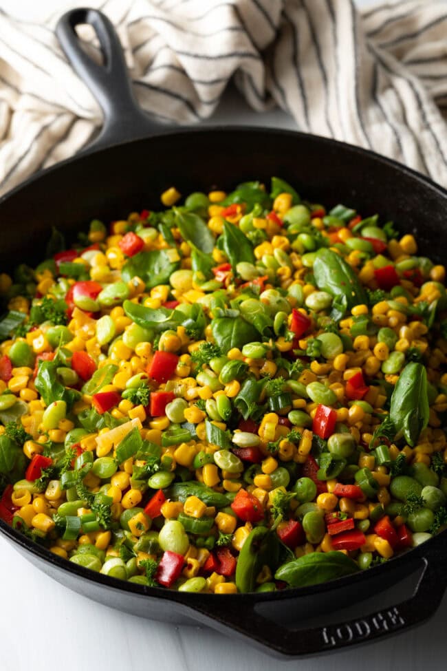 finished succotash recipe with sautéed ingredients