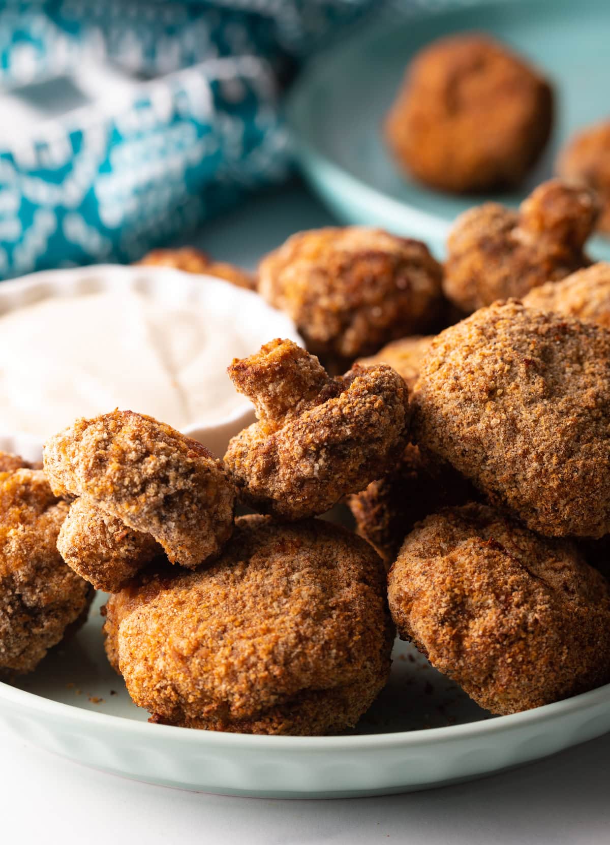 Close view pile of crispy mushrooms.