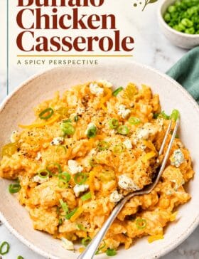 buffalo chicken casserole pin graphic