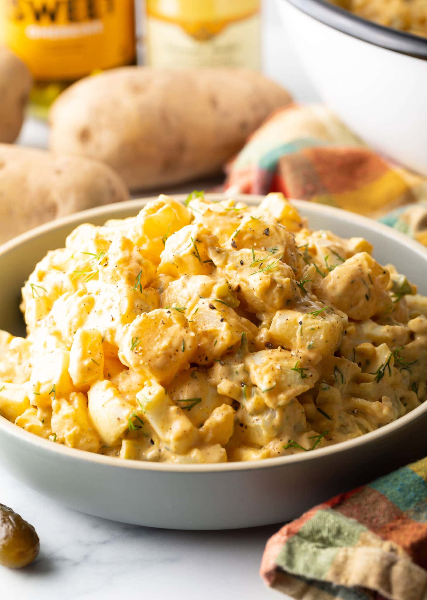 Deviled egg potato salad with mustard paprika naturally creamy for classic Memorial Day BBQ side