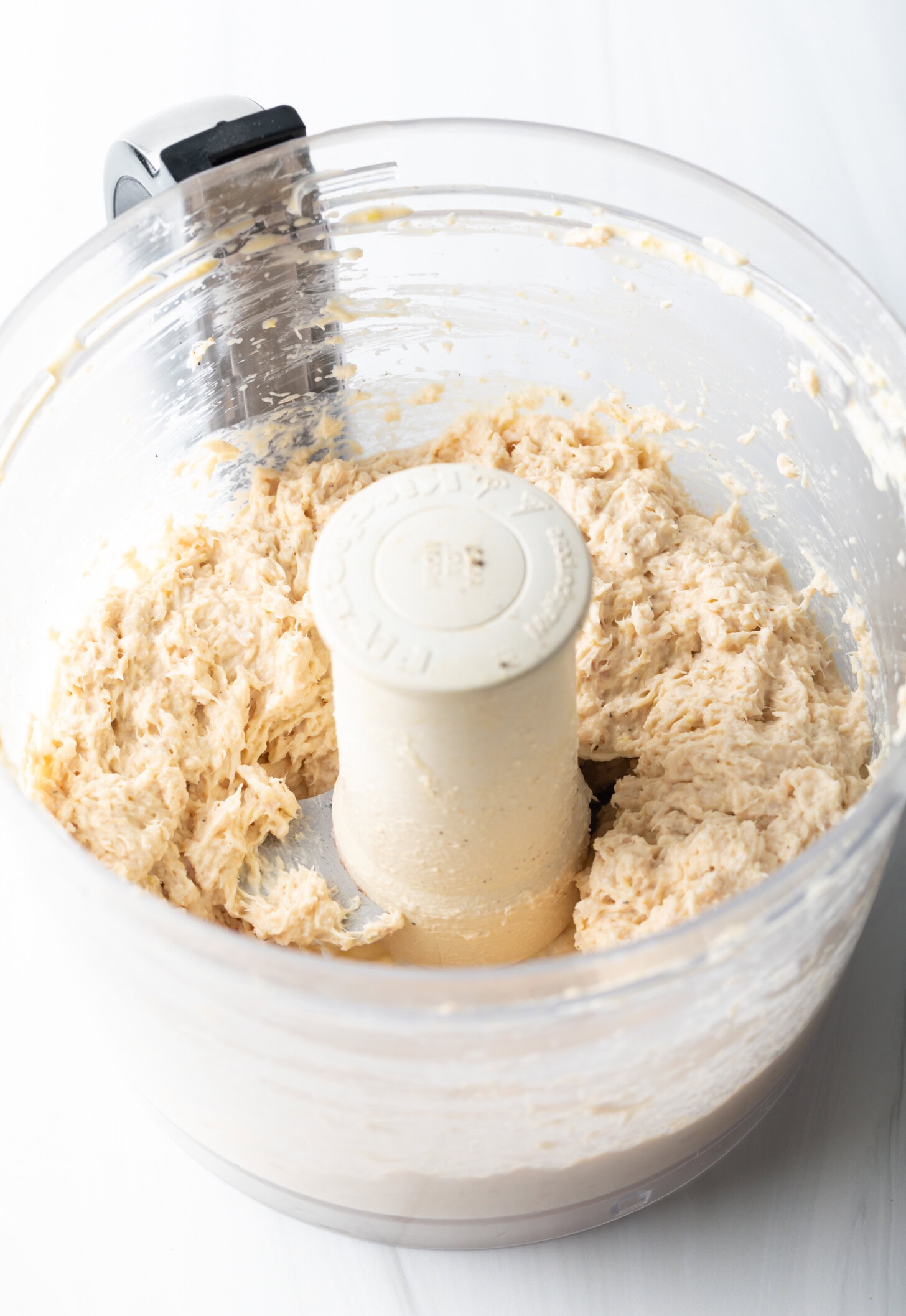 Blended fish dip in a food processor.