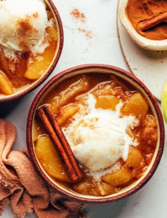 Spiced Apples in bowl with ice cream