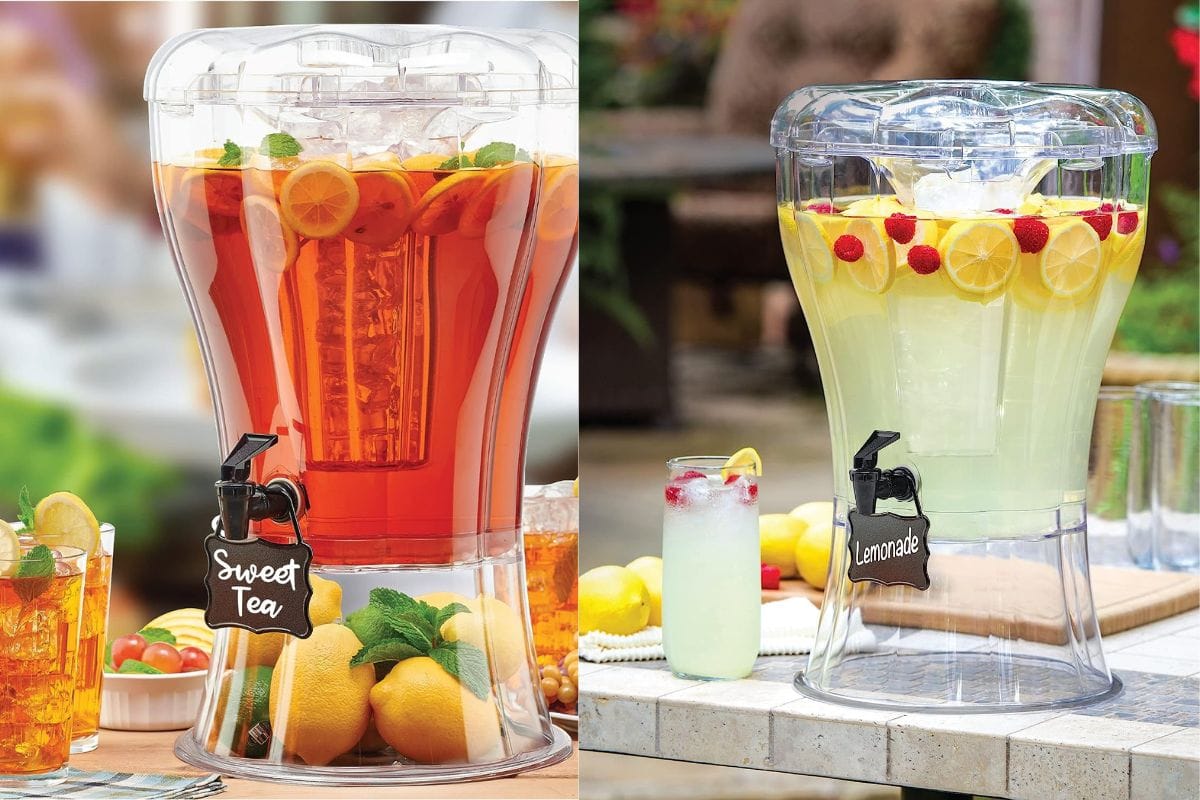 Buddeez Drink Dispenser with sweet tea and lemonade in it. 