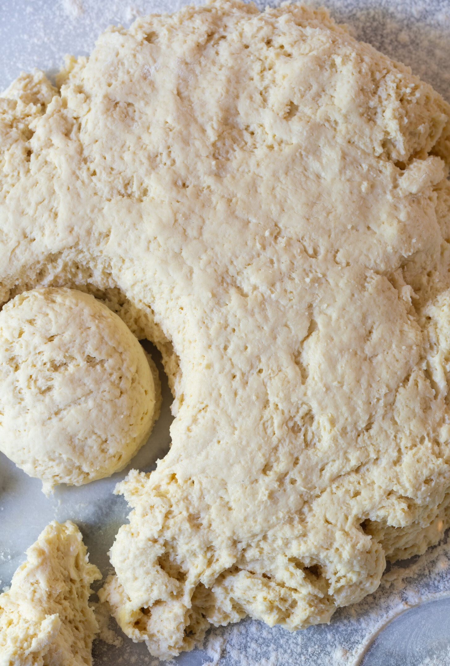 Dough cut into one large biscuit.