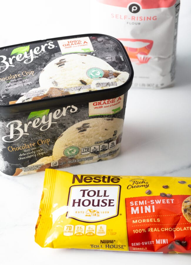 Recipe ingredients: container of chocolate chip ice cream. Package of mini chocolate chips.