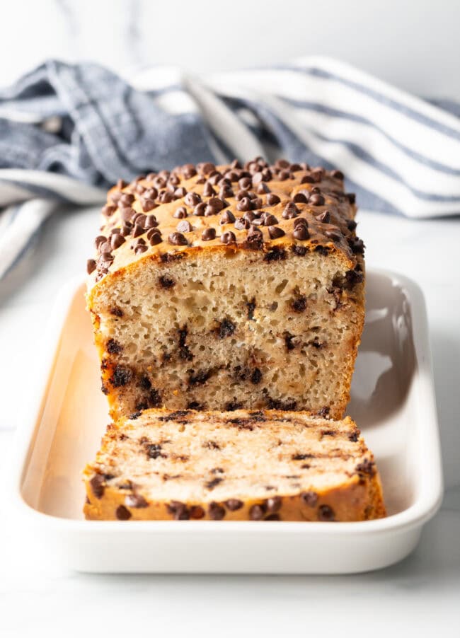 Front shot of ice cream bread loaf in slices.