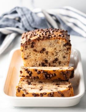 Front shot of ice cream bread loaf in slices.