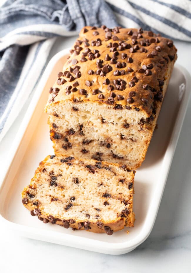 Top down ice cream bread loaf in slices.