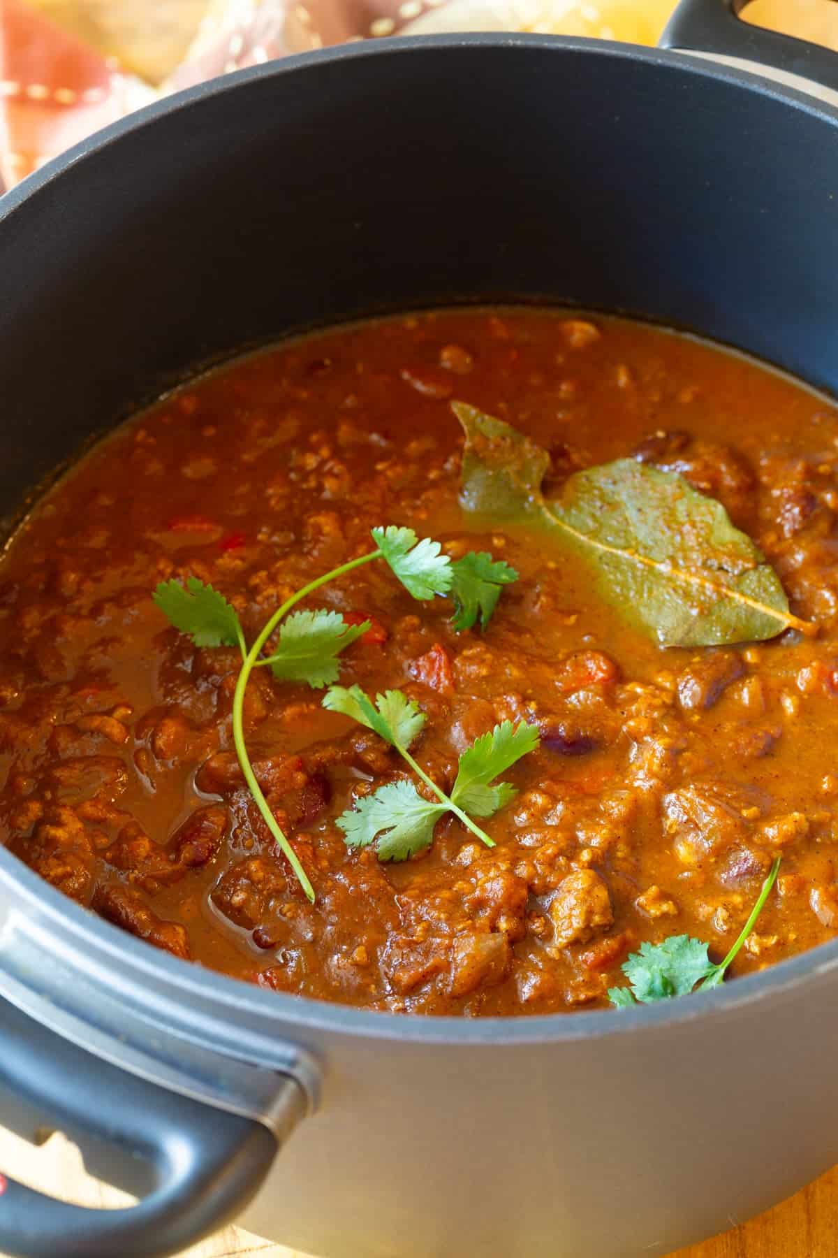 easy pumpkin chili recipe in pot on stovetop