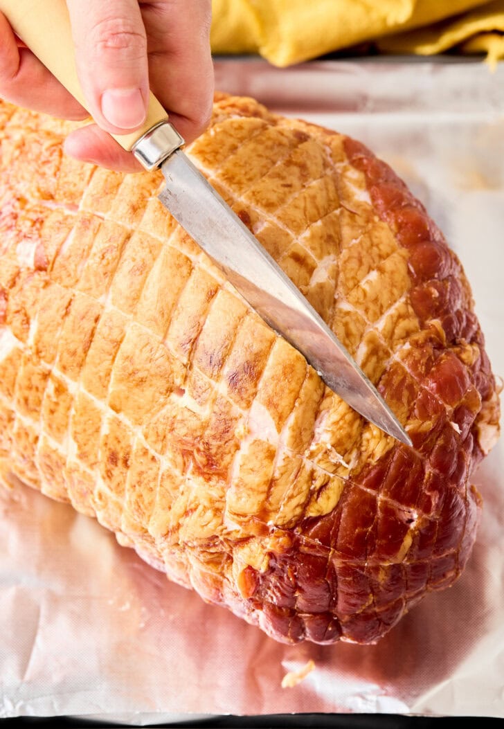 score the ham for Brown Sugar Ham Recipe