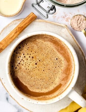 Mexican Mocha Recipe overhead shot with cinnamon