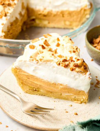 (Fluffernutter) Peanut Butter Marshmallow Pie - sliced on plate