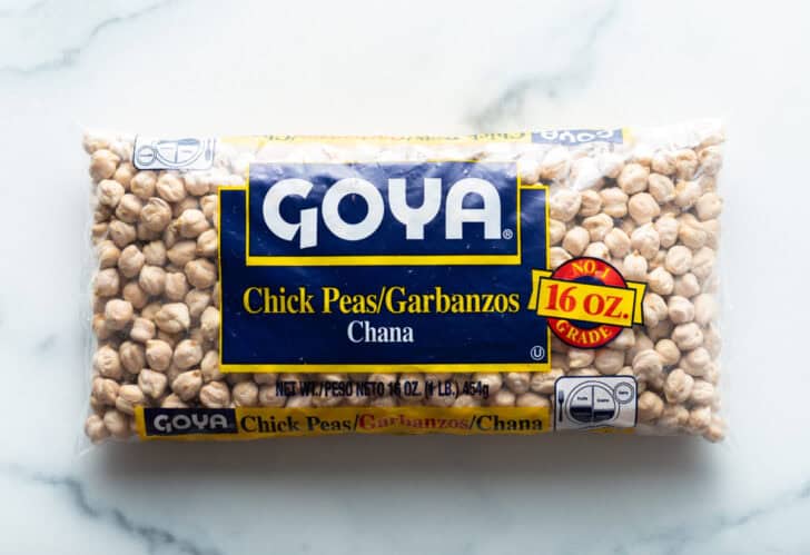 Bag of dried garbanzo beans.