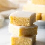 Off center stack of 3 lemon blondies.