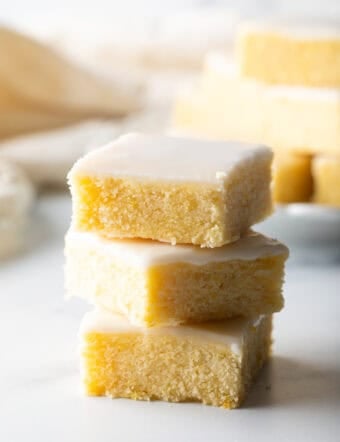 Off center stack of 3 lemon blondies.