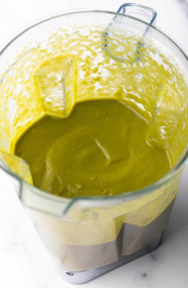 Poblano sauce in a blender.