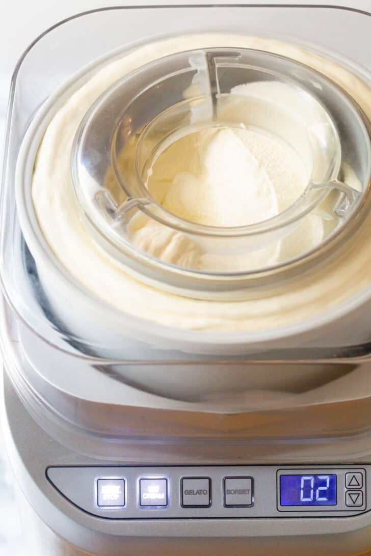 Making ice cream in a machine.