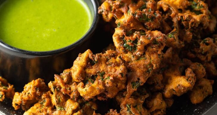 Plate with crispy fried pakora.