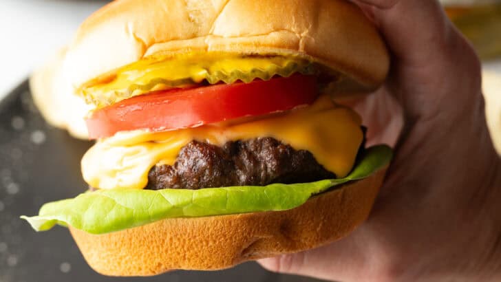 Air Fryer Burgers loaded with toppings