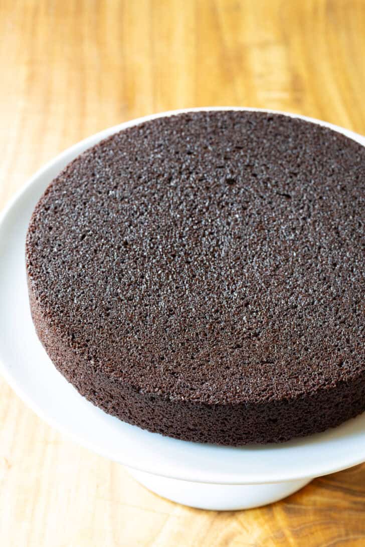Round chocolate cake base.