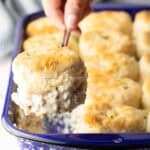 Biscuits and Gravy Casserole lifted out of pan