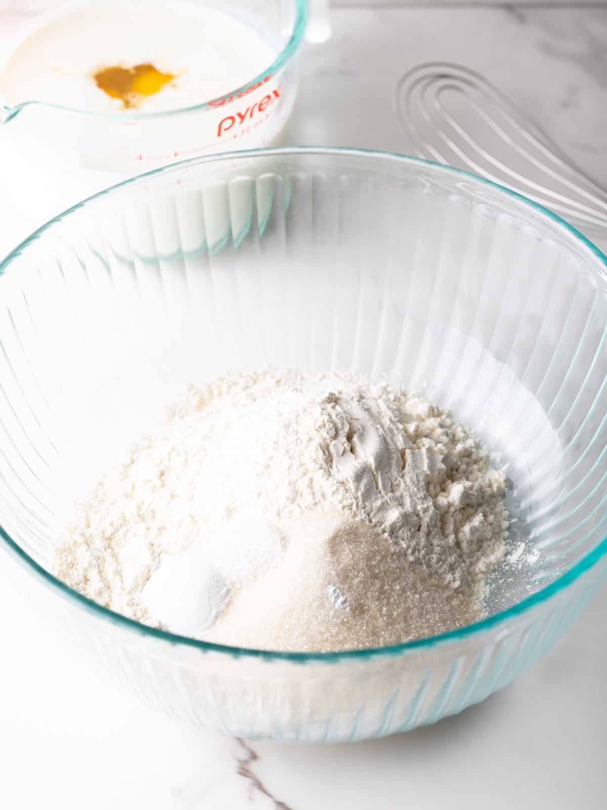 ingredient for buttermilk pancake mix in a large bowl